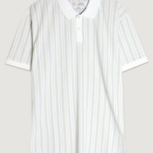 Men’s White & Light Beige Striped Polo Shirt | Classic Minimalist Style